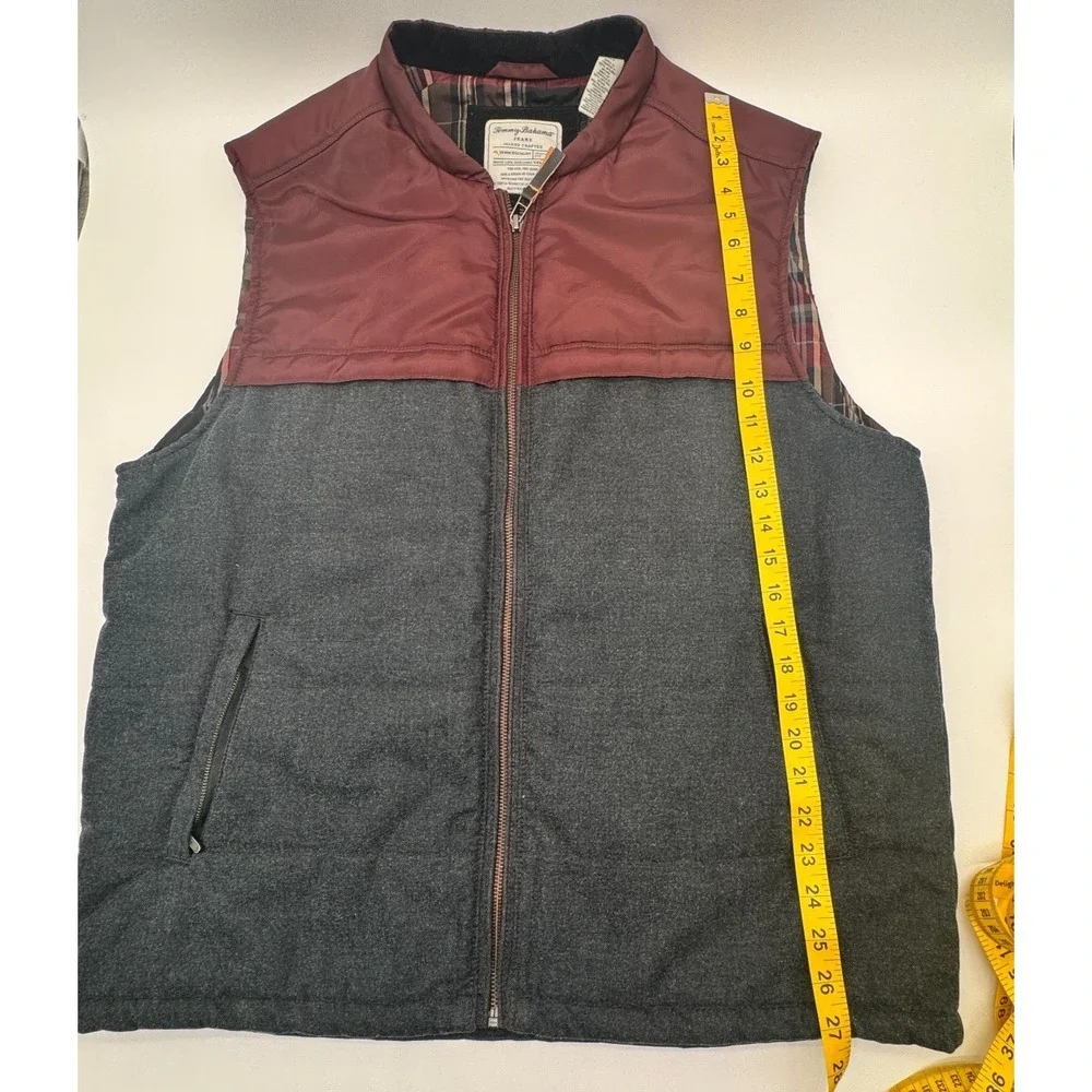 Tommy Bahama men's zip vest in charcoal gray and maroon